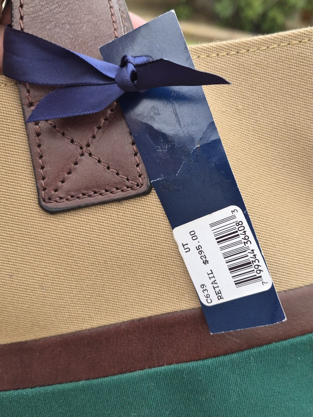 Vintage Dooney & Bourke Small Brooklawn Tote Tan Green Stripe - Picture 4 of 15